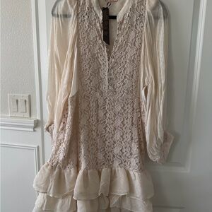 Women's Lace Tiered Mini Dress - Cream